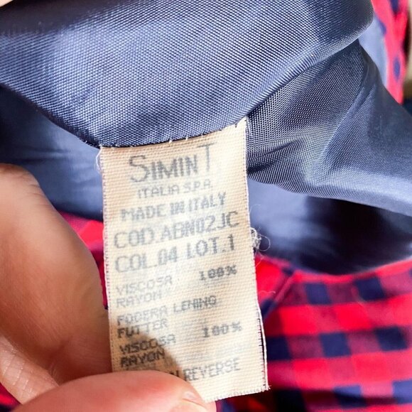 Vintage 90s Simin T Moschino Plaid Check Print Red Navy Blue Classic Blazer S - Picture 5 of 5